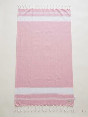 Pink and White Striped Fringe Turkish Towel